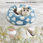 LE SURE Donut Cat Beds for Indoor Cats - Small Round Dog Bed for Calming Pets with Washable Cover, Cute Modern Puppy Beds with Jacquard Shaggy Plush & Anti Slip Bottom, 20 Inch, Blue