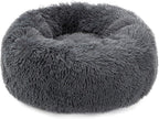 Calming Donut Dog Bed Medium, Plush Round Cuddler Dog & Cat Bed, Anit-Anxiety Marshmellow Fluffy Faux Fur Cushion(24", Deep Grey)