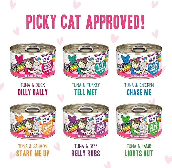 Weruva B.F.F. OMG - Best Feline Friend Oh My Gravy!, Tickle Me Pinks! Variety Pack, 2.8oz Can (Pack of 12)