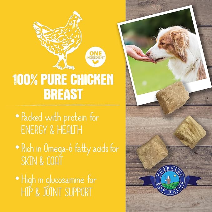 Freeze Dried Dog and Cat Treats, Chicken Breast, All Natural Freeze-Dried Dog Treat & Snacks, Made in USA, High in Protein, Nutrition of Raw Food, Single Ingredient, 8oz