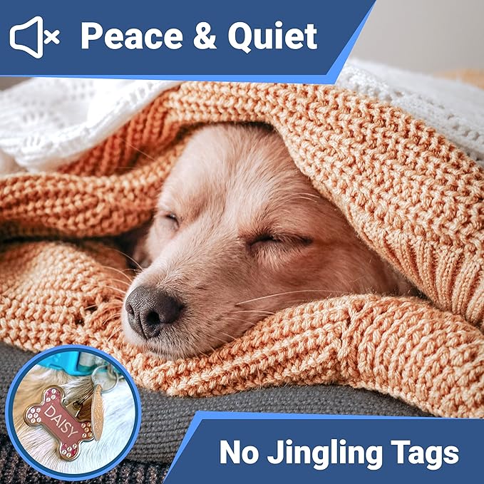 GoTags Soundless Silicone Heart Dog Tag, Personalized Silent Pet Tag Engraved with Unique Custom Designs, for Dogs and Cats Small Medium and Large 6 Bright Colors (Pack of 1)