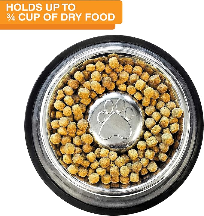 Neater Pet Brands Stainless Steel Slow Feed Bowl - Non-Tip & Non-Skid - Stops Dog Food Gulping, Bloat, Indigestion, and Rapid Eating (3/4 Cup)