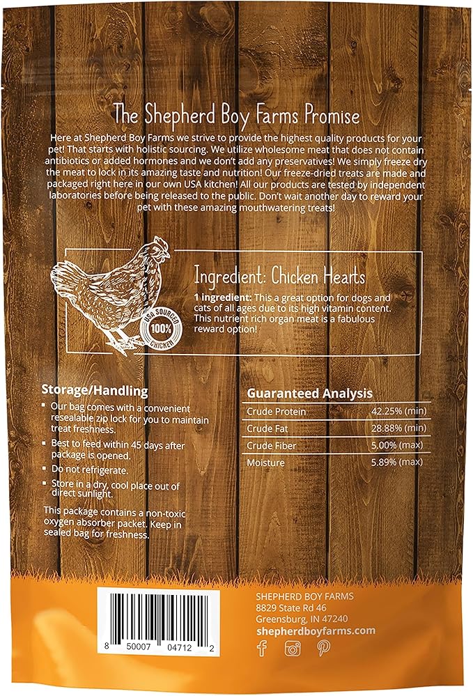 Freeze Dried Dog and Cat Treats, Chicken Heart, All Natural Freeze-Dried Dog Treat & Snacks, Made in USA, High in Protein, Essential Nutrition of Raw Food, 8oz