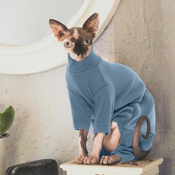 ROZKITCH XS Cat Sweater, Breathable Soft Jumpers for Sphynx Only, Coat with Four Legs, Warm Sweater T-Shirt Pajamas Jumpsuit Vest Cornish Rex, Devon Rex, Peterbald Blue XS