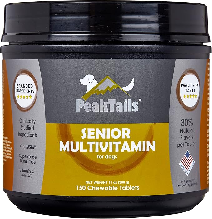 Senior Multivitamin for Dogs – 150 Tablets with MSM, Superoxide Dismutase, Vitamin C & 19 Essential Nutrients – Supports Joint Health & Overall Wellness