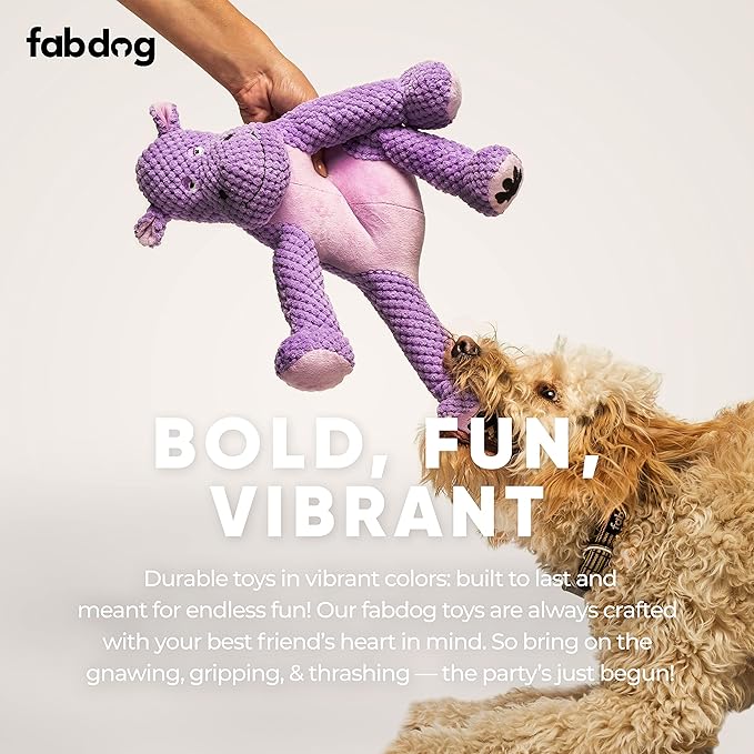 fabdog Floppies Plush Dog Toy - Cute & Durable Squeaky Dog Toys - Squeak Toy for Puppies and All Breeds | Ideal Pet Gift| Small Hippo