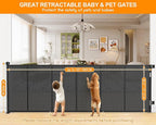 120 Inch Retractable Baby Gates Extra Wide, 41 Inch Reinforced Extra Tall Gate for Large Openings, Mesh Safety Gate for Kids Pets, Retractable Dog Gate for Stair Hallways Doorway Indoor Outdoor, Black