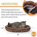 K&H Pet Products Heated Thermo-Kitty Fashion Splash Indoor Cat Bed, Orthopedic Foam Base Heated Bed for Large Cats with Removable Waterproof Heater, Mocha Large 16 X 22 Inches