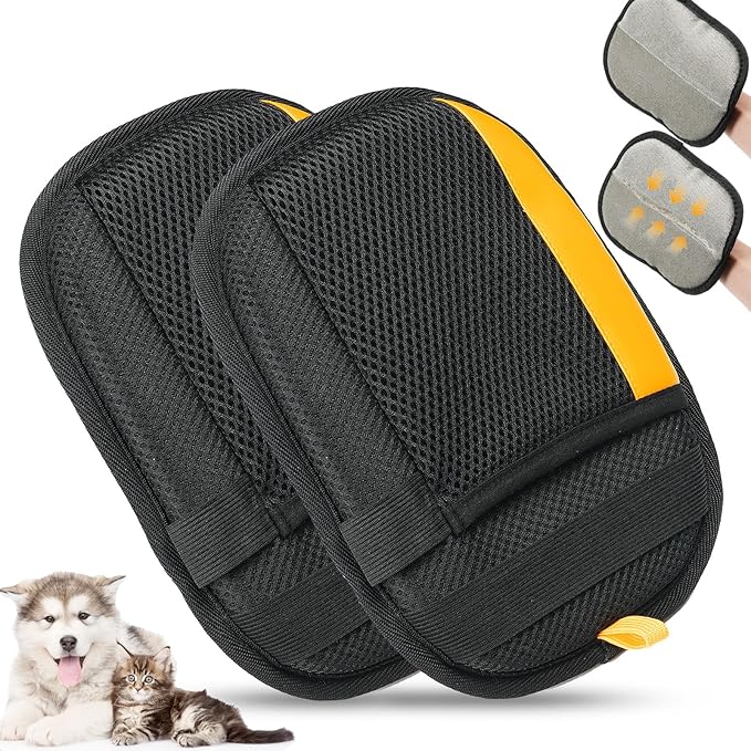 2 Pack Electrostatic Pet Hair Removal Gloves, 2025 New Upgrade Magic Brush Pet Hair Remover Tool, Washable Reusable Cats and Dogs Grooming Gloves for Laundry, Couch, Car Seat, Furniture