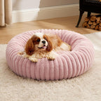 Bedsure Donut Medium Dog Bed - Washable Faux Fur Dog Bed Medium Size Dog with Corduroy Fleece & Anti Slip Bottom, Round Pet Beds with Removable Cover, Blush Pink, 30x30x8 inches