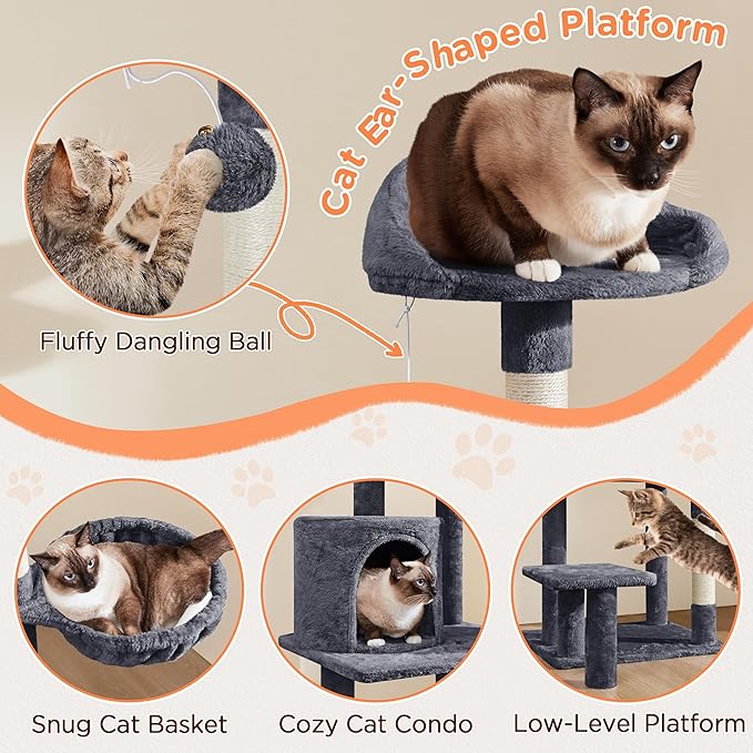 Yaheetech 57in Tall Cat Tree, Multi-Level Cat Tower W/Extended Platform, Padded Perch, Scratching Posts, Ball, for Indoor Large Cat Kitty as Pet Play House Activity Center