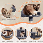 Yaheetech 57in Tall Cat Tree, Multi-Level Cat Tower W/Extended Platform, Padded Perch, Scratching Posts, Ball, for Indoor Large Cat Kitty as Pet Play House Activity Center