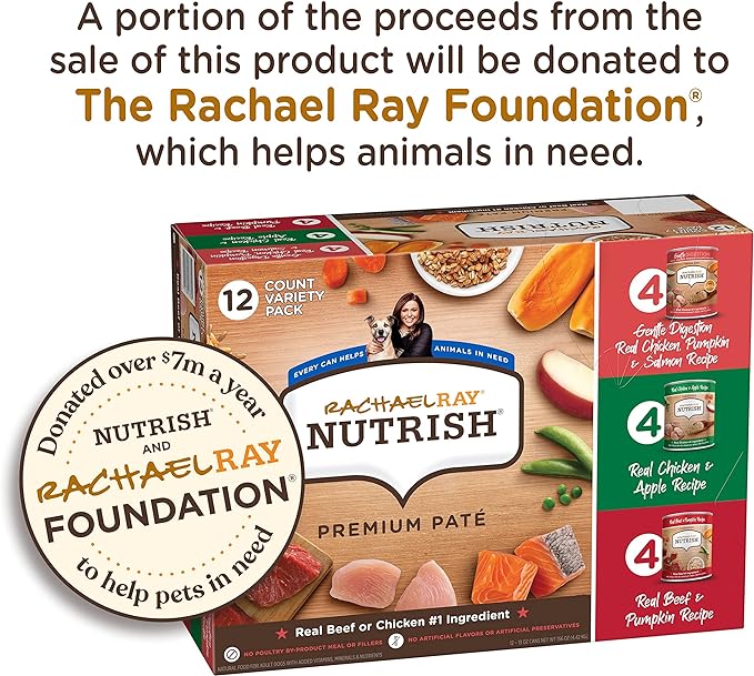 Rachael Ray Nutrish Wet Dog Food Variety Pack Premium Paté, 13 oz. Cans, 12 Count