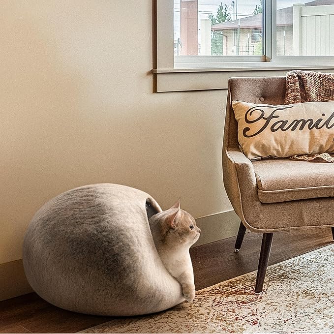 Cat Cave Bed -Handmade Wool Cat Bed Cave, Cat Bed Cat House, Felt Cat Caves for Indoor Cats and Kittens