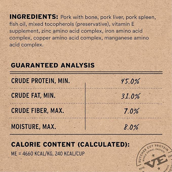 Vital Essentials Freeze-Dried Raw Pork Meal or Mixer Cat Food Crunchy Nibs, 8 oz