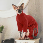 ROZKITCH Cat Clothes - Breathable Soft Jumpers for Cats, Warm Sweater T-Shirt Pajamas Jumpsuit Vest - Cornish Rex Devon Rex Peterbald Red L