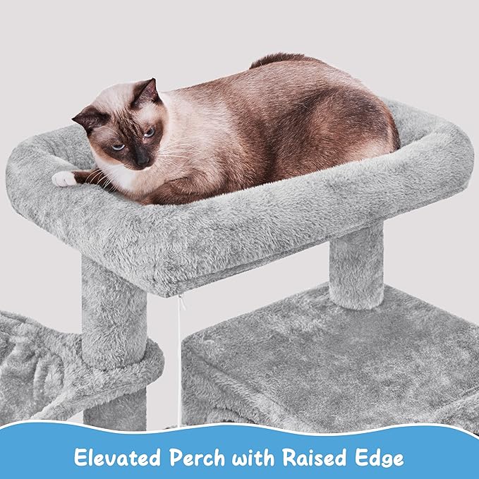 Yaheetech Cat Tree Tower, 40-Inch Condo with Hammock, Oversized Soft Platform, Scratching Board, Basket, Pet Beds & Furniture for Large Kittens, Light Gray