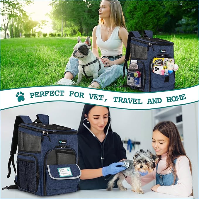 PetAmi Dog Backpack Carrier, Airline Approved Cat Backpacks for Carrying Small Large Cats, Pet Carrier Back Pack, Ventilated Soft Sided for Travel, Hiking, Camping, Max 18 lbs, Navy