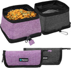 PetAmi Collapsible Dog Bowls 2 Pack, Food and Water Bowls Travel Set, Portable Pet Dish No Spill, Foldable Lightweight BPA Free Leakproof Bowls, Camping Hiking Walking Outdoor Gear Accessories, Purple