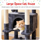 66-Inch Tall Cat Tree for Indoor Cats, Multi-Level Large Cat Tower with 3 Hammocks, 2 Padded Perches, cat Tree Tower with Scratching Post and Hanging Toys for Large Adult,Smoky Grey