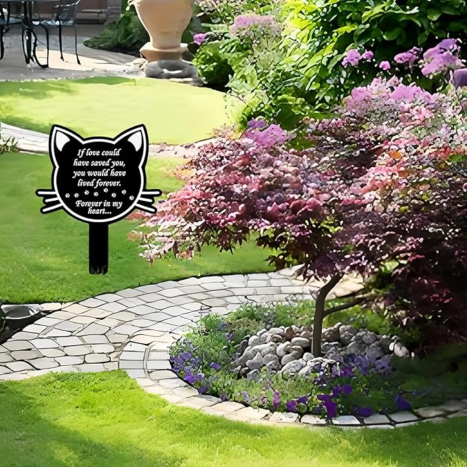 12 inch Metal Cat Memorial Grave Markers for Cats Cemetery Headstones Decorations Grave Pets Cemetery Headstones Ornaments Markers Headstone Pet Stake Graveside Sign Black Sympathy Garden Stake Decor