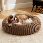 Bedsure Donut Medium Dog Bed - Washable Faux Fur Dog Bed Medium Size Dog with Corduroy Fleece & Anti Slip Bottom, Round Pet Beds with Removable Cover, Copper Brown, 30x30x8 inches