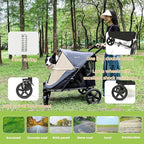 One-Click Folding Dog Stroller for 2 Dogs - 4 Wheel Jogger with Storage Pocket - Suitable for Pets Up to 110LBS (Beige & Grey)