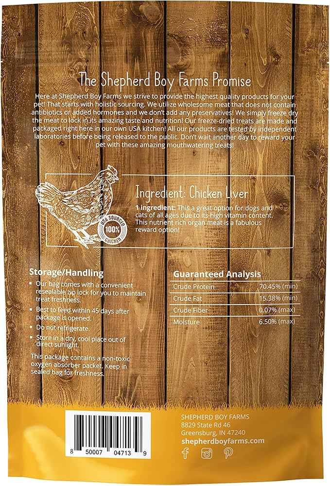 Freeze Dried Dog and Cat Treats, Chicken Liver, All Natural Single Ingredient Freeze-Dried Dog Treat & Snacks, Made in USA, High Protein, Essential Nutrition Raw Food, 3oz