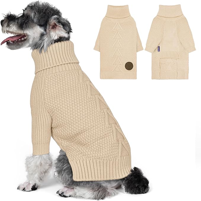 cyeollo Dog Sweater Turtleneck Knitted Sweaters with Sleeve Fall Winter Dog Clothes Sweaters for Small Dogs, Beige M