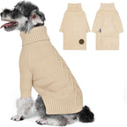 cyeollo Dog Sweater Turtleneck Knitted Sweaters with Sleeve Fall Winter Dog Clothes Sweaters for Small Dogs, Beige M