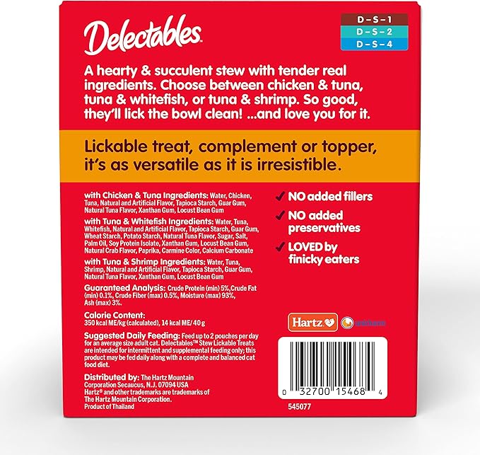 Hartz Delectables Stew Lickable Wet Cat Treats for Adult & Senior Cats, Variety Pack, 1.4 Ounce (Pack of 12)