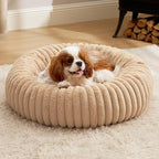 Bedsure Donut Medium Dog Bed - Washable Faux Fur Dog Bed Medium Size Dog with Corduroy Fleece & Anti Slip Bottom, Round Pet Beds with Removable Cover, Sandy Tan, 30x30x8 inches
