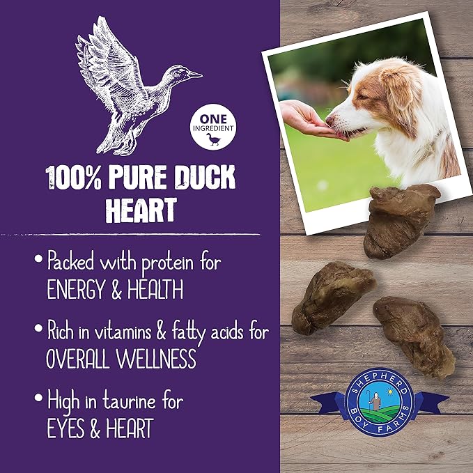 Freeze Dried Dog and Cat Treats, Duck Heart, All Natural Single Ingredient Freeze-Dried Dog Treat & Snacks, Made in USA, High Protein, Essential Nutrition of Raw Food, 8oz