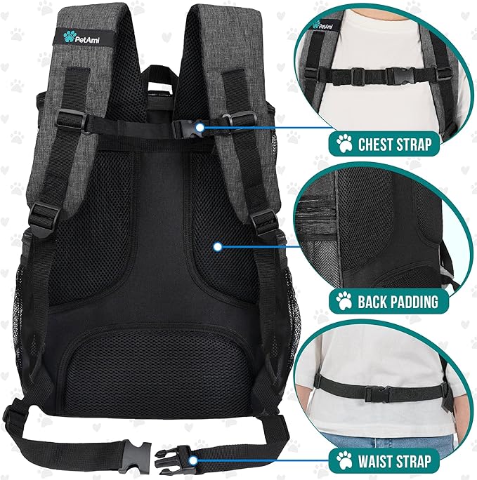 PetAmi Dog Backpack Carrier, Airline Approved Cat Backpacks for Carrying Small Large Cats, Pet Carrier Back Pack, Ventilated Soft Sided for Travel, Hiking, Camping, Max 18 lbs, Charcoal