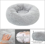 Calming Donut Dog Bed Medium, Plush Round Cuddler Dog & Cat Bed, Anit-Anxiety Marshmellow Fluffy Faux Fur Cushion(24", Light Grey)