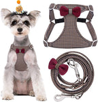 Puppytie No Pull Small Dog Harness with Multifunction Dog Leash,Lightweight Soft Adjustable No Choke Escape Proof Pet Harness Vest Pet Harness Vest,Knitted Brown,S