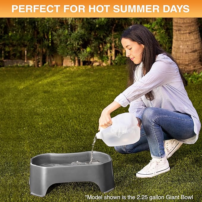 Neater Pet Brands Large Water Bowl for Dogs, Outdoor Dog Water Bowl (1.25 Gallon Extra-Large Capacity), Big Trough Style Food Dish for Indoors or Outside, No Spill Large Dog Bowls, Gunmetal Grey