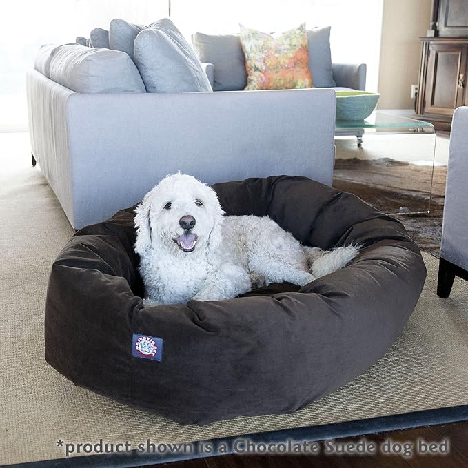Majestic Pet 32 Inch Suede Calming Dog Bed Washable 32x23x7 (Inch) – Cozy Soft Round Donut Dog Bed with Spine Support for Dogs to Rest Their Head - Pet Bed Medium – Sage