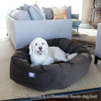Majestic Pet 32 Inch Suede Calming Dog Bed Washable 32x23x7 (Inch) – Cozy Soft Round Donut Dog Bed with Spine Support for Dogs to Rest Their Head -Pet Bed Medium – Stone