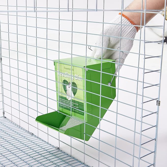 Metal Small Animal Feeder with Lid, Heavy Duty, Large Capacity Food Dispenser, Great for Rabbits, Guinea Pigs, Chinchillas and Other Small Animals (7.4 inch, Green)