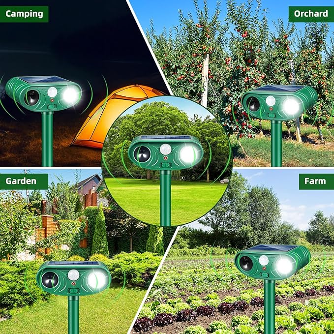 Solar Ultrasonic Animal Repeller Outdoor with Motion Sensor Deer Repellent Devices for Squirrel Repellent Cat Repellent Outdoor Fox Deterrent for Yard