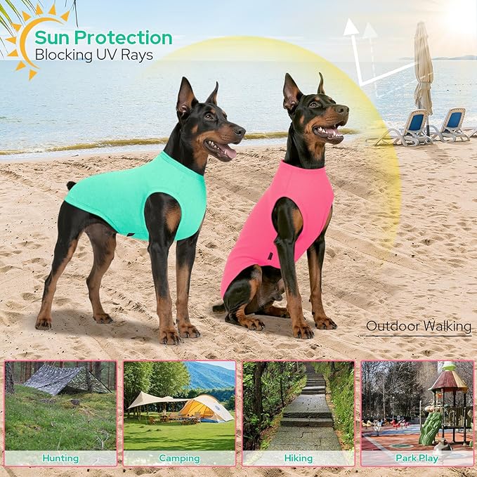 2 Pack Dog Shirts, Quick Dry Breathable Dog Clothes Pet Sleeveless Vest, Lightweight Stretchy Tank Top T-Shirts for Large Dogs, Rose Red+Lake Blue (S)