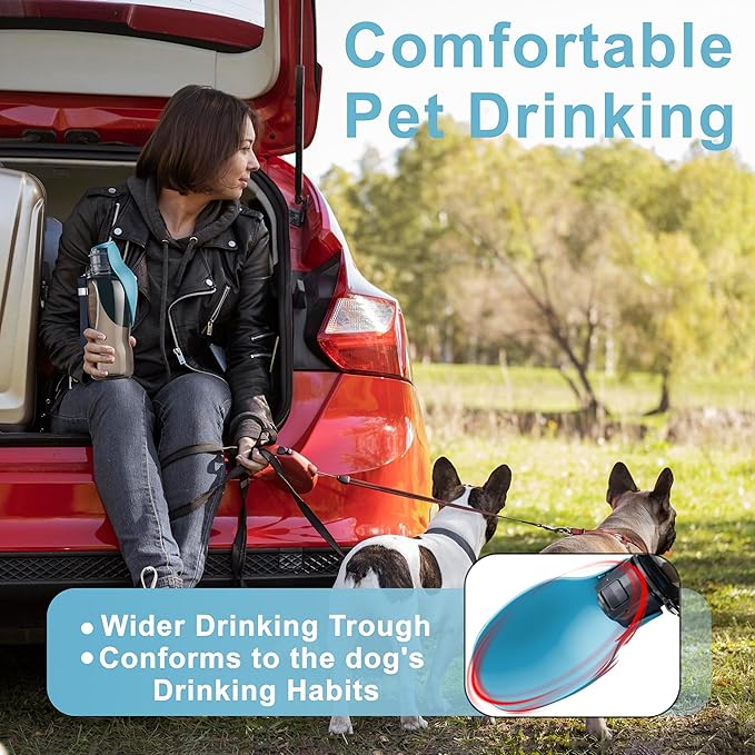 Portable Dog Water Bottle with Bowl, Leak Proof, Convenient for Walking, Hiking and Camping (Gray Blue, 27oz)
