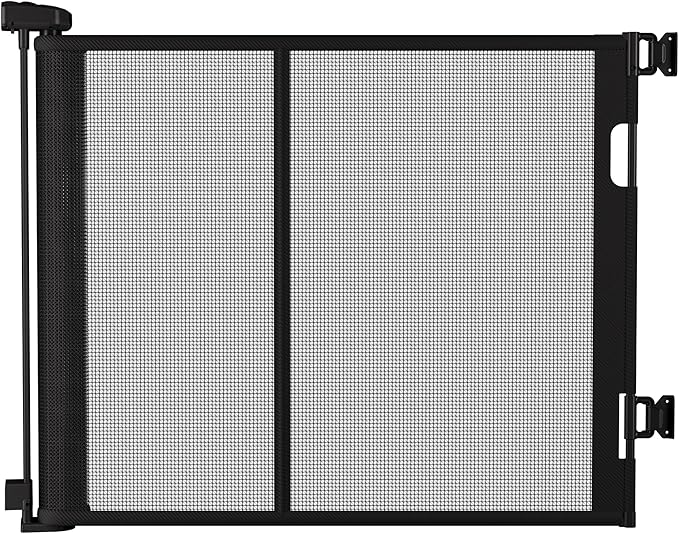 100″ Retractable Baby Gate – 34″ Tall Extra Wide Mesh Safety Gate for Open Floor Plans, Wide Doorways – Baby and Pet Barrier for Indoor Outdoor Use, Black