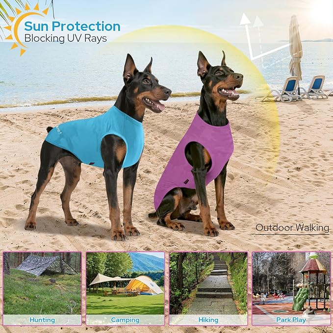 2 Pack Dog Shirts, Breathable Dog Clothes, Camouflage Printing Pet Sleeveless Vest, Stretchy Tank Top T-Shirts for Large Medium Dogs, Light Blue+Purplish Red (2XL)