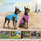 2 Pack Dog Shirts, Breathable Dog Clothes, Camouflage Printing Pet Sleeveless Vest, Stretchy Tank Top T-Shirts for Large Medium Dogs, Light Blue+Purplish Red (XL)