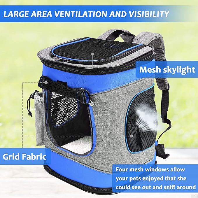 Kritter Planet Pet Carrier Backpack for Cats Dogs, Breathable Pet Backpack with 4 Mesh Window, Portable Pet Carrier for Camping