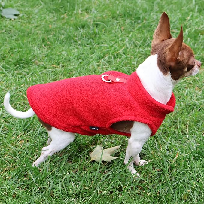 JACKO & CO - Fleece Vest Sweater with Leash Ring - Soft Lightweight Breathable for Puppies Small Medium Dogs, Kitten, Cats, Chihuahua - Warm for Fall/Autumn/Winter (Red, Medium 6-10lbs)