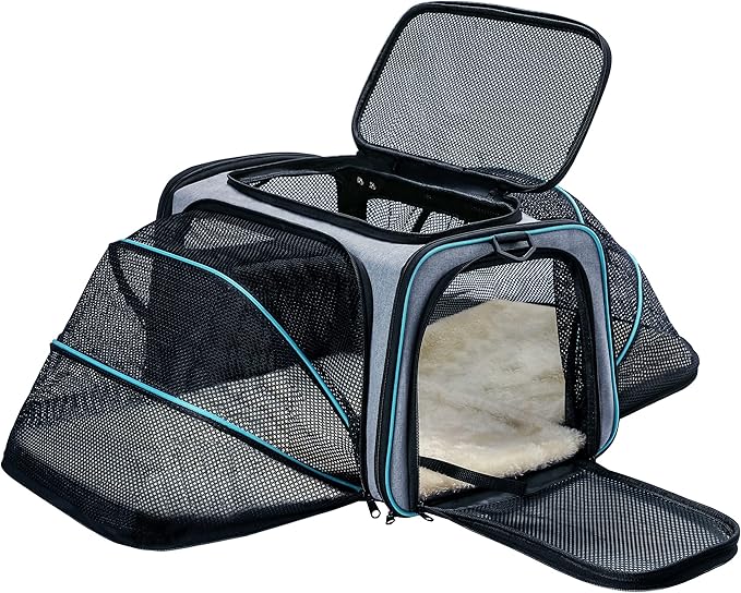 Cat Dog Carrier - Airline Approved Expandable Soft-Sided Pet Carrier with Removable Fleece Pad and Pockets, for Cats/Puppy and Small Animals Large(2 side expandable)