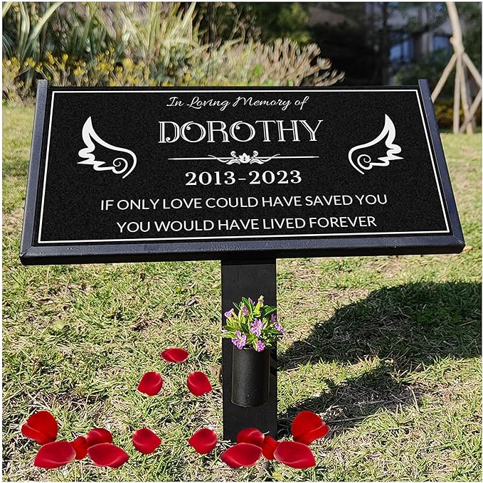 Dog Headstone,Memorial Stone,Black Granite Memorial Garden Stone Engraved with Photo,Pet Headstones Personalized Pet Memorial Stones for Dog,Cat Tombstone (Memorial Garden Stone)